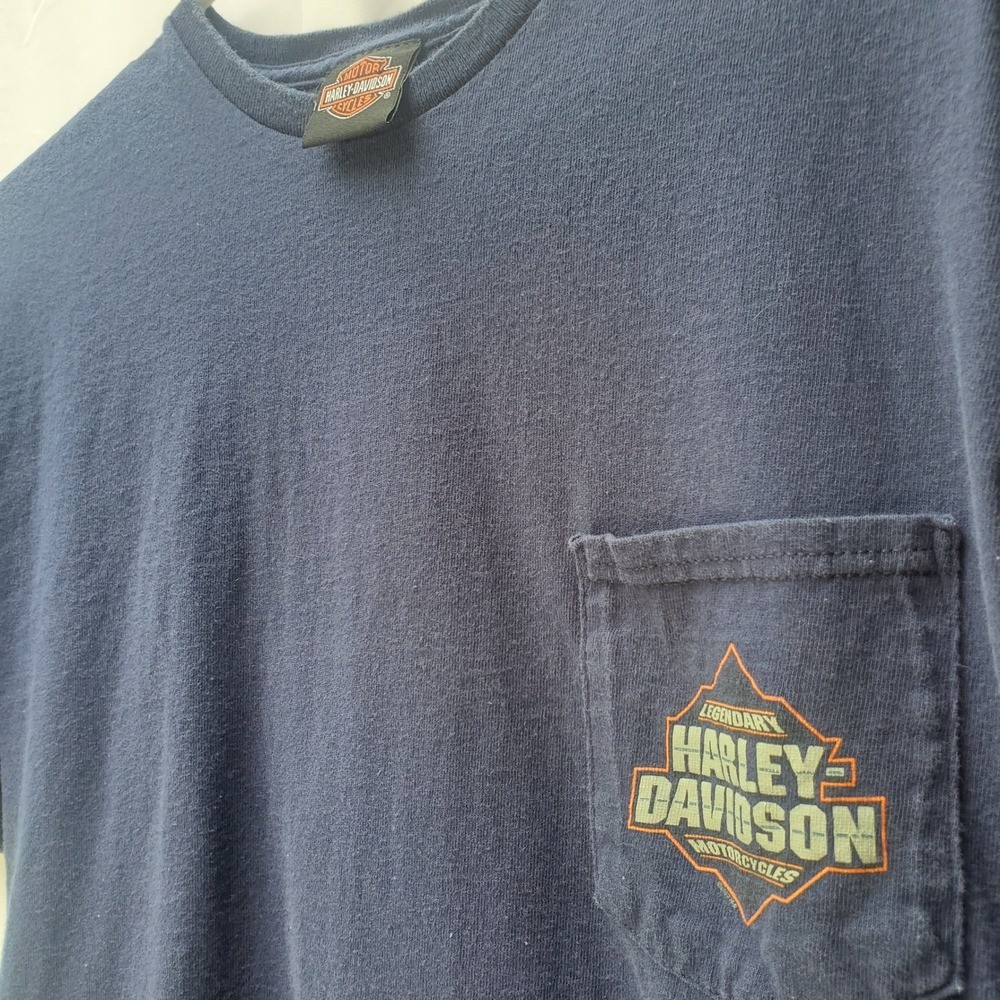 Harley-Davidson T-Shirt Mens Navy Blue Cherohala Tellico Plains TN Pocket Tee